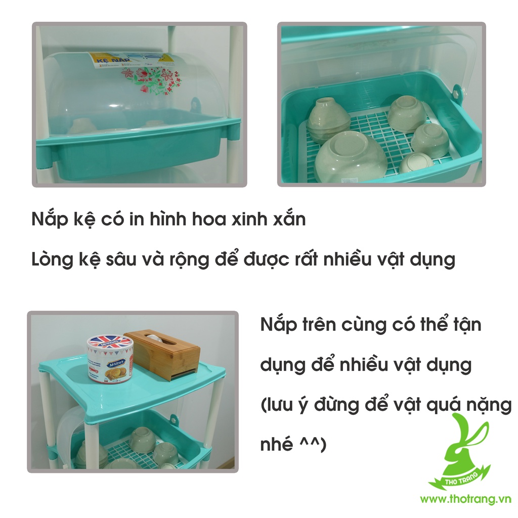 Kệ chén dĩa có nắp nhựa Hiệp Thành 3 tầng có thể tháo lắp 49 cm x 37cm x 1,13 m (Dài x Rộng x Cao)