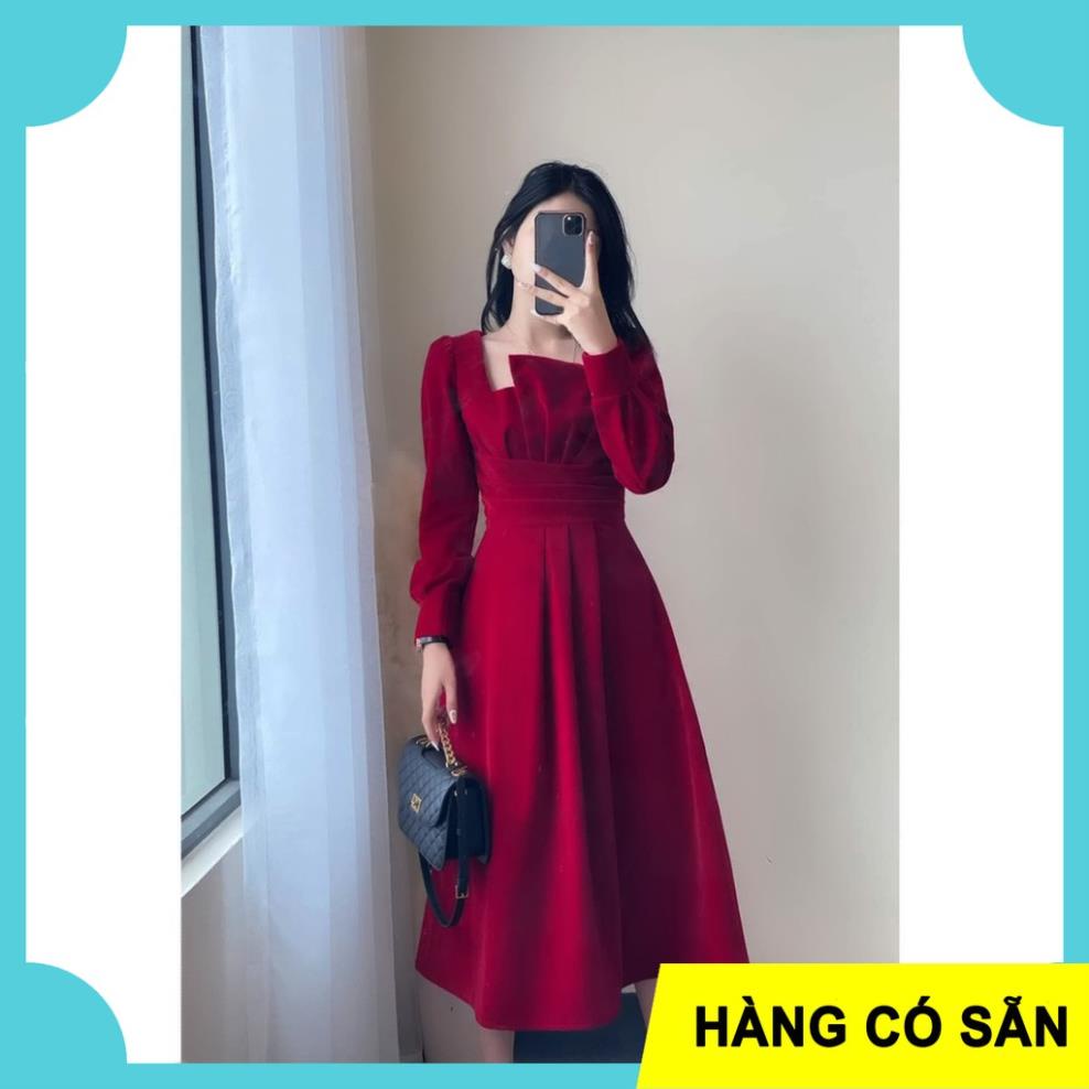 ⚡️𝐌𝐈𝐄̂̃𝐍 𝐏𝐇𝐈́ 𝐒𝐇𝐈𝐏⚡️ĐẦM BIGSIZE CHIẾT LY EO TAY DÀI DÁNG XÒE, ĐẦM DỰ TIỆC MÀU ĐỎ ĐO IVY