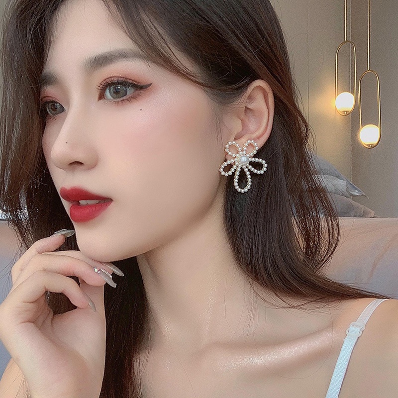 Bông Tai Mạ Bạc 925 Hình Hoa Đính Ngọc Trai Thời Trang Hàn Quốc 2022