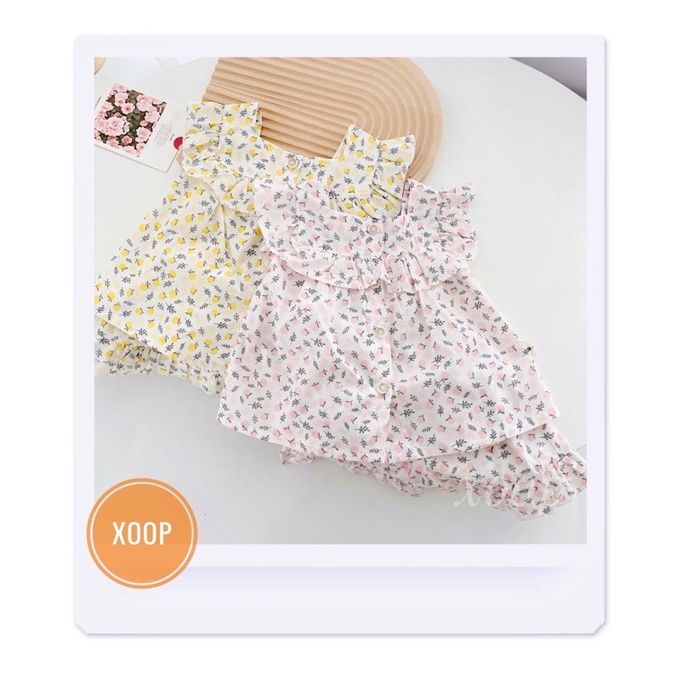 Bộ cộc quả cánh tiên bèo chất thô mềm bé gái (8-18kg)