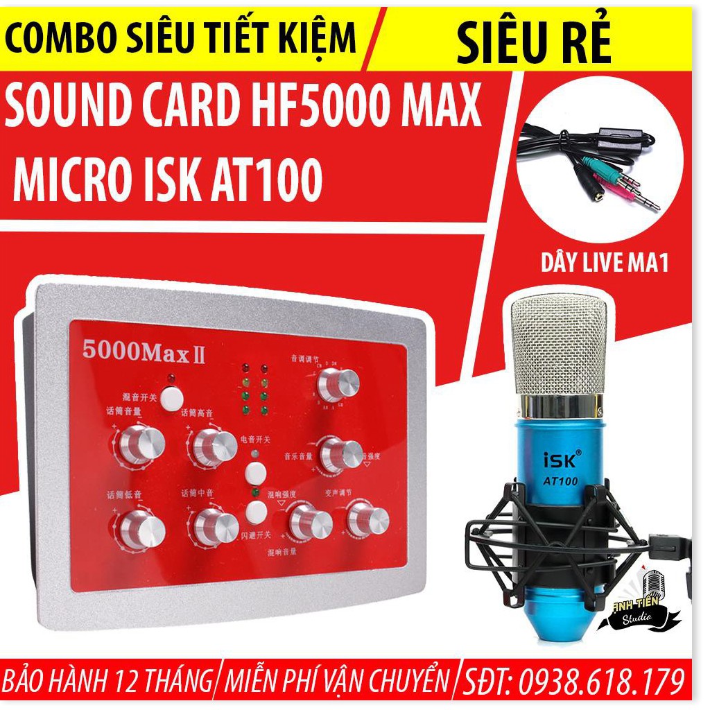 [TẶNG KÈM DÂY LIVESTREAM MA1] BỘ COMBO SOUNDCARD HF5000 MAX + MICRO At100 loại xịn mic Hoa Vinh