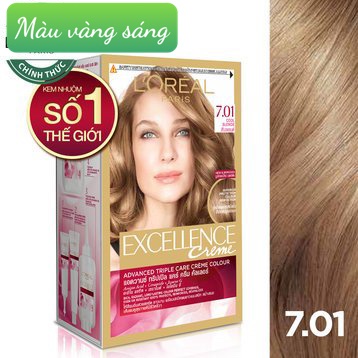 Kem Nhuộm Tóc Loreal Số 7.01 Vàng Sáng Năng Động Excellence Cream Dưỡng Tóc Phủ Bạc