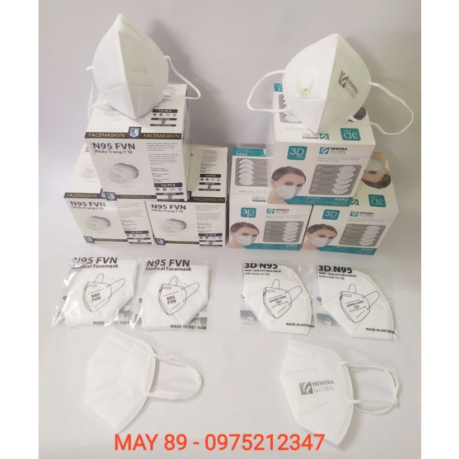 COMBO 10-30 CHIẾC Khẩu trang N95 NEWERA, FVN CÓ VAN, KHÔNG VAN - 5 Lớp (2 lớp vải + 2L giấy KK + 1 lớp bông tĩnh điện)