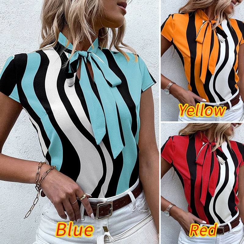 Zanzea Áo Tay Ngắn Cột Dây Họa Tiết Kẻ Sọc Dành Cho Nữ