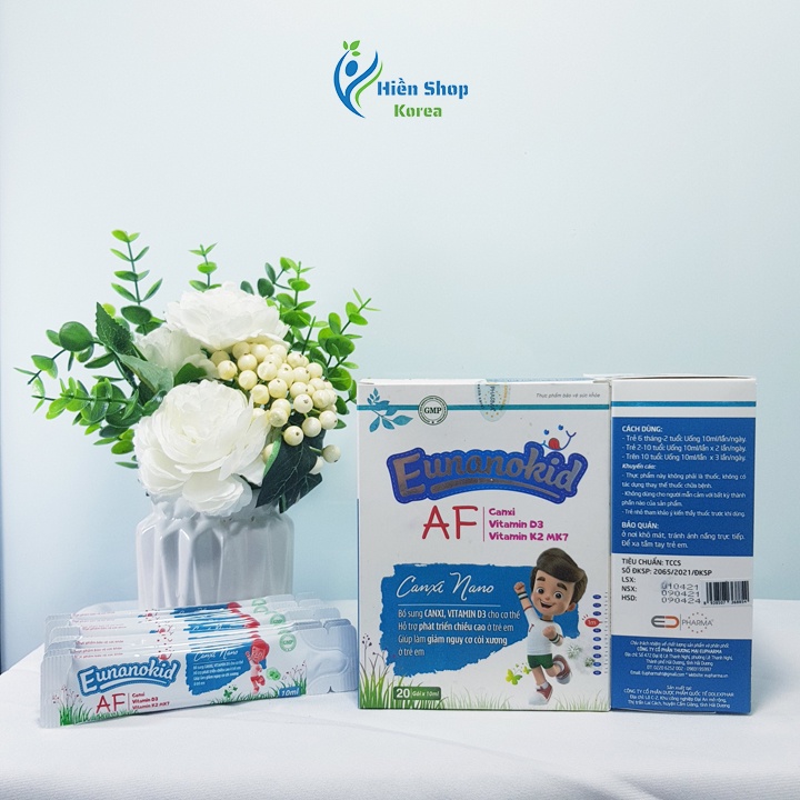 Canxi cho bé và vitamin D3 k2 mk7  Eunanokid AF tăng cường hấp thụ canxi, giúp xương răng chắc khoẻ, giảm còi xương