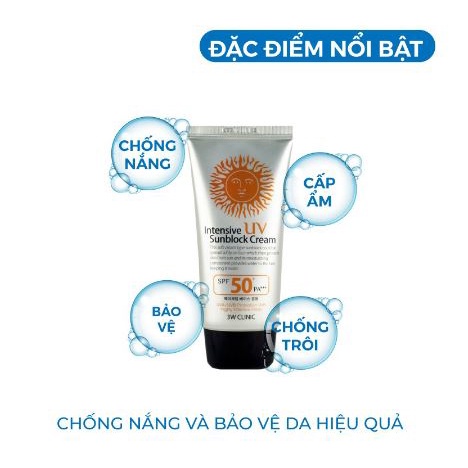 [Chính Hãng] Kem Chống Nắng 3W Clinic Intensive UV Sunblock Cream Hàn Quốc SPF 50 PA+++ 70ml