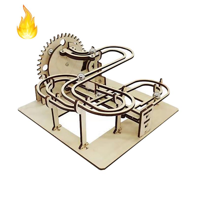 Bộ đồ chơi lắp ráp đường đua viên bi khoa học vật lý 3D bằng gỗ dành cho trẻ em