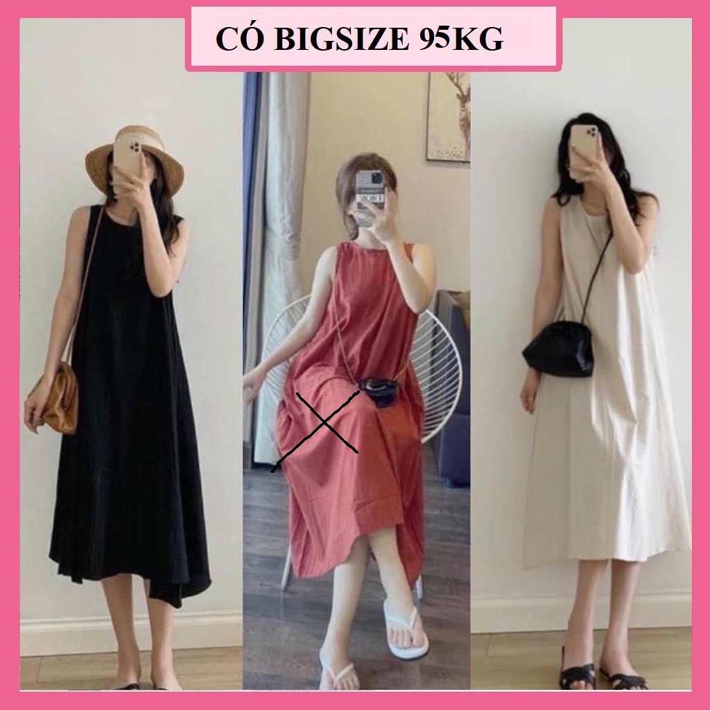 Đầm Xuông, váy suông 3 lỗ, vải đũi xước dày mát đẹp, Có Big size, sai đại tới 95KG, Dài 102cm