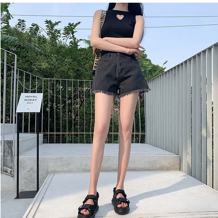 Quần Short Denim Ống Rộng Lưng Cao Thời Trang Hàn Quốc Dành Cho Nữ