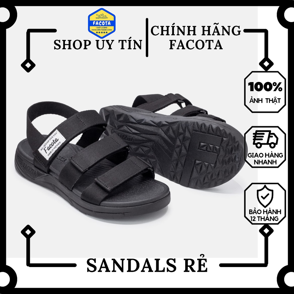 FACOTA | Giày dép sandal nam, nữ Unisex thể thao 3 quai đen đi học, đi chơi GLC01