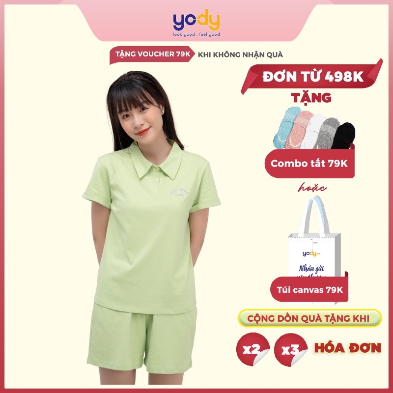 Bộ Đồ Nữ YODY Mùa Hè Có Cổ Cotton Mềm Mại Thoáng Mát BDN5056