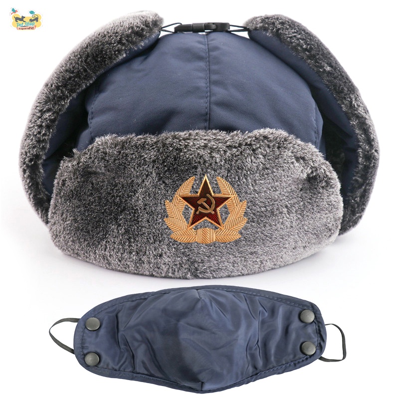 Mũ Đội Nga Có Huy Hiệu Soviet Giả Lông Giả Lật Mặt Ushanka Dày Chống Gió Mùa Đông