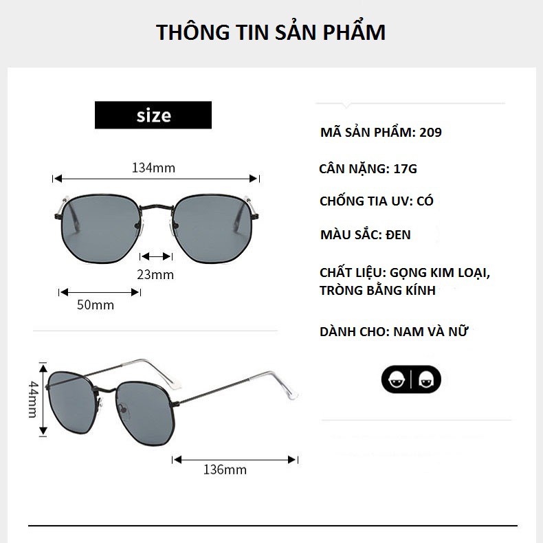 Kính mát thời trang nam nữ gọng vuông mắt kính chống tia UV phong cách Hàn Quốc đẹp giá rẻ ABICA 209 | WebRaoVat - webraovat.net.vn