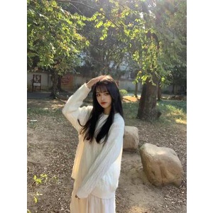 Áo len nữ cổ tròn màu đỏ mùa đông Áo Sweater phong cách Hàn Quốc FIRST DATE