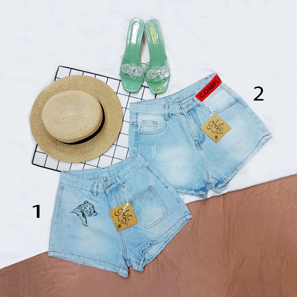 (hình thật) Quần jean ngắn thêu hổ, quần short nữ cạp cao phối chữ thời trang - TN05