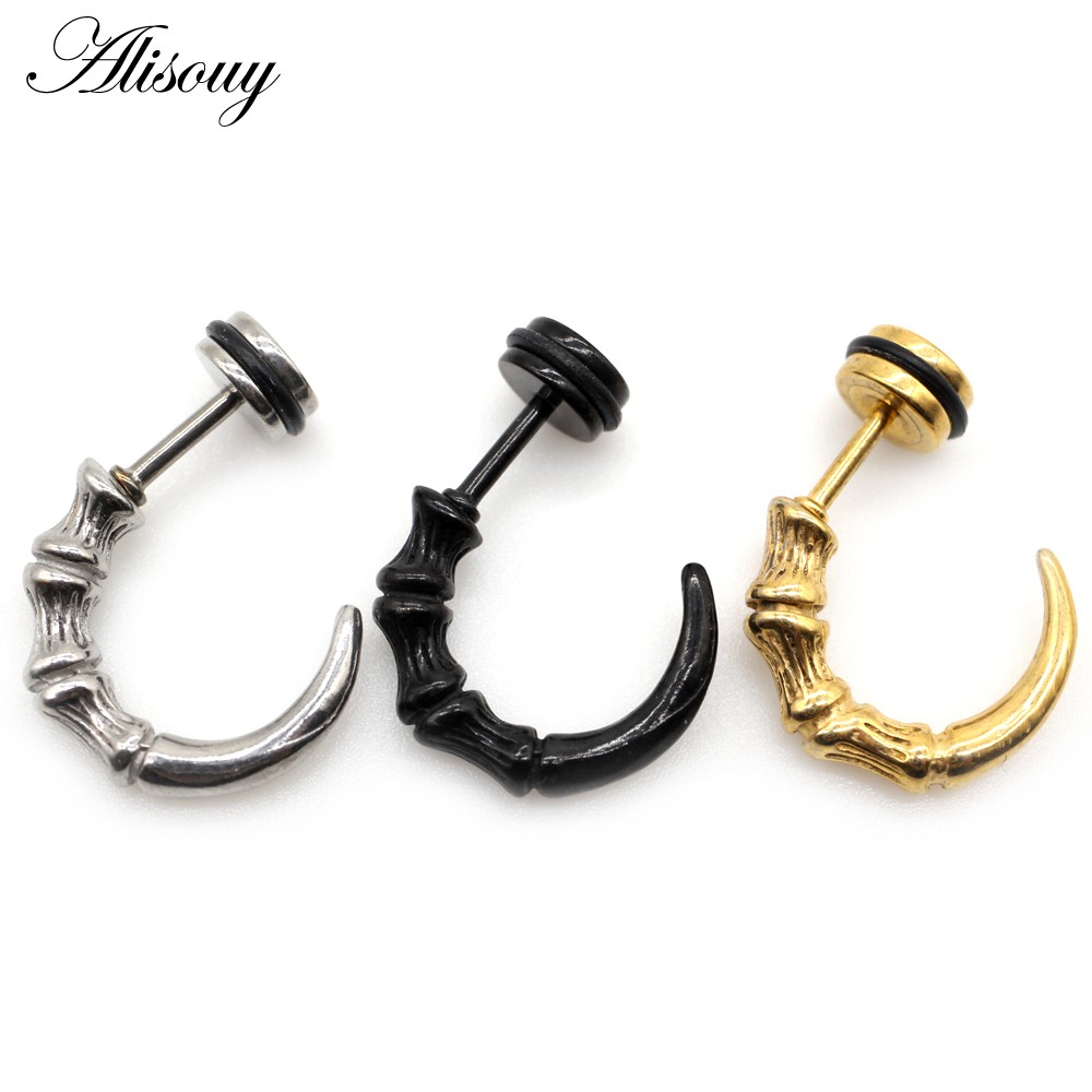 Alisouy Set 2 Khuyên Tai Thép Không Gỉ Hình Sừng Kì Lân