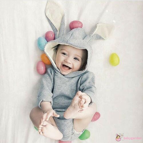 Áo Liền Quần Có Mũ Trùm Đầu Tai Thỏ Đáng Yêu Cho Bé Sơ Sinh