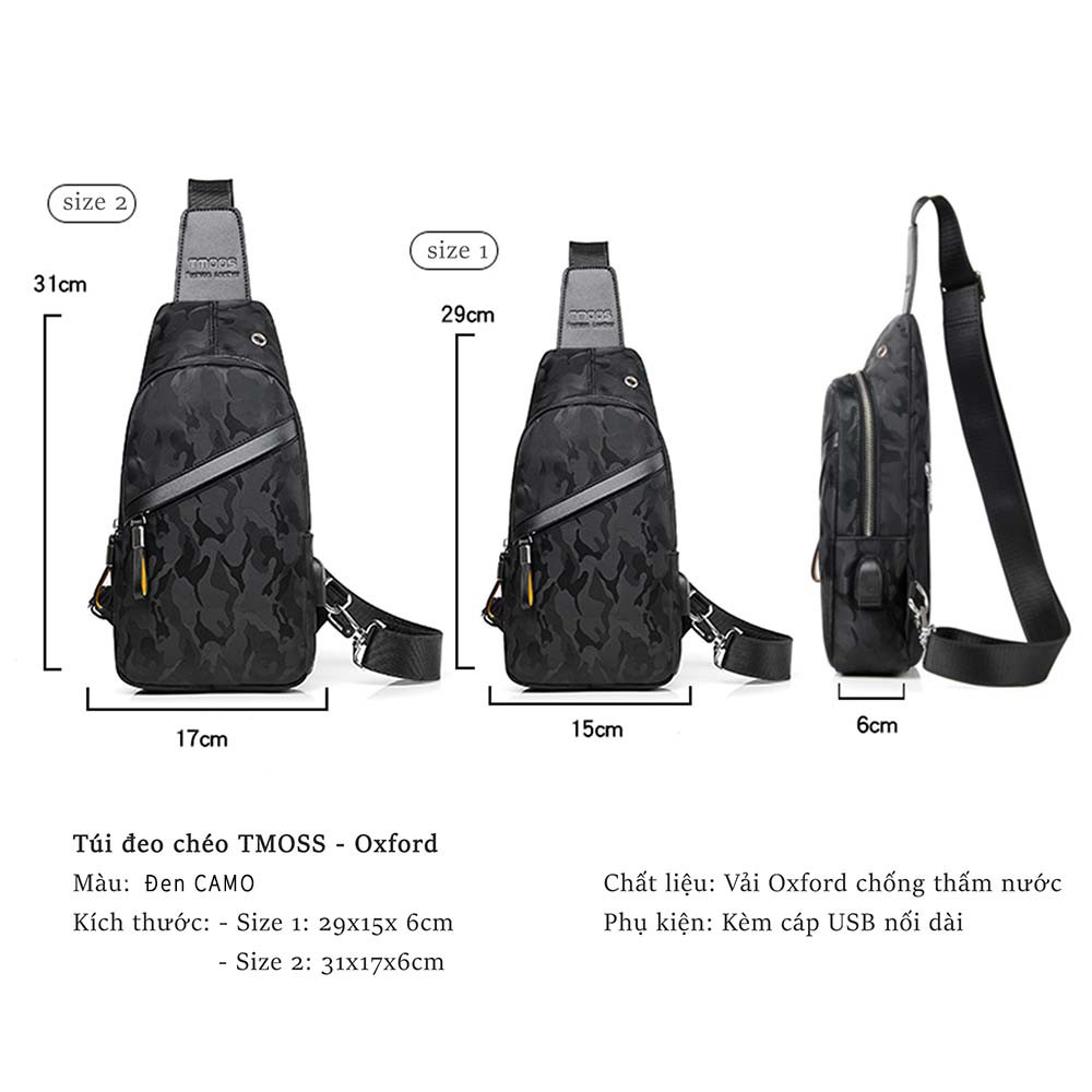 Túi Đeo Chéo Nam Đen CAMO Siêu Bền Chống Nước Chống Bụi Vải Oxford Chính Hãng TMOOS TM5630 Fiiago | BigBuy360 - bigbuy360.vn