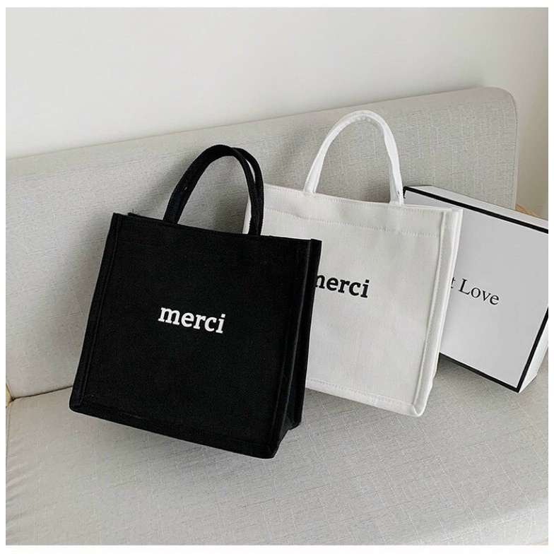 Túi Tote, Túi Merci Loại 1, Hai Màu Đen và Trắng Cực Sang Chảnh, Túi Du Lịch Hot Hit