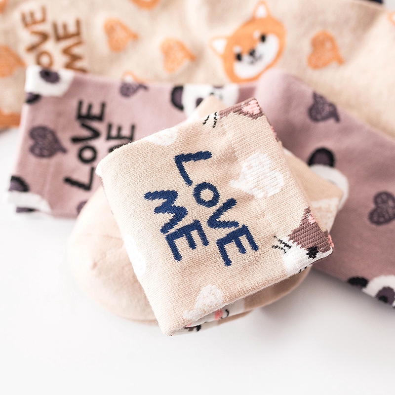 Cute Cartoon Bear Print Girls Socks New Fashion Kawaii Animal Colorful Mid-calf Length Women Socks Cotton Alphabet Love Soxes