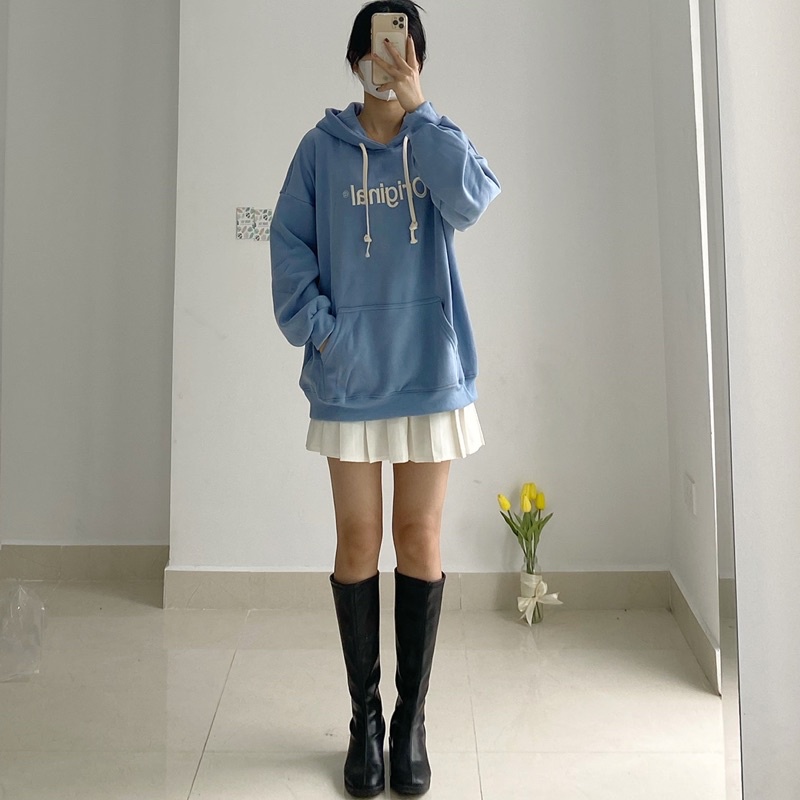 SWEATER Hoodie Nỉ CHẦN NHUNG DÀY DẶN thêu chữ Original Form Rộng Unisex