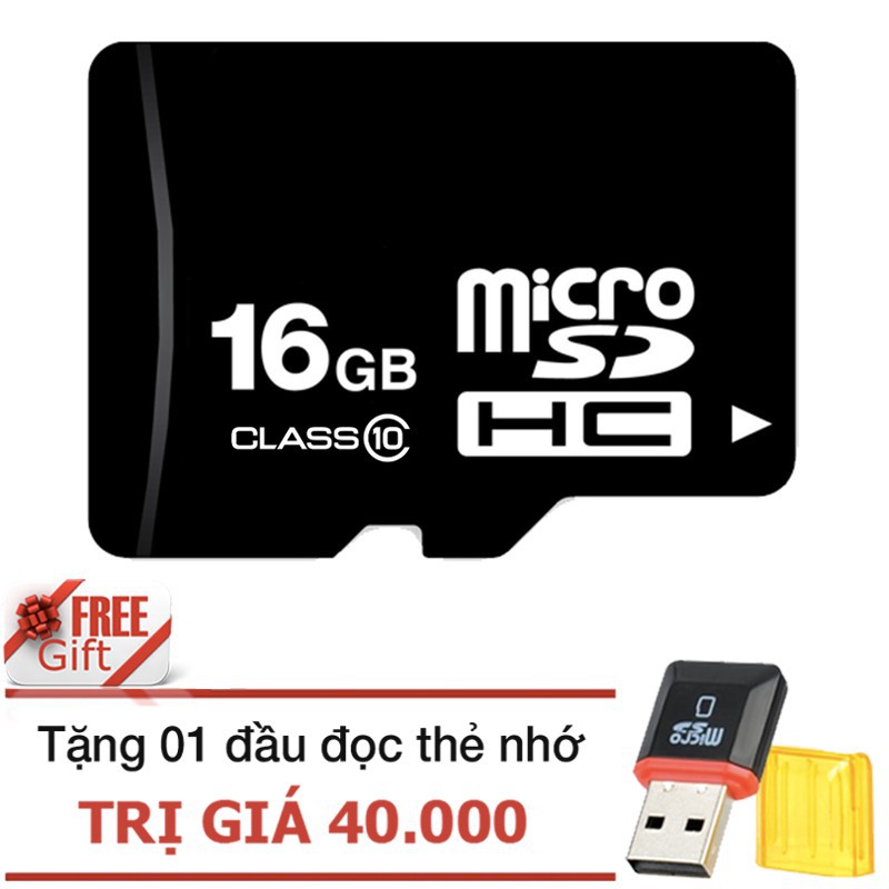 Combo thẻ nhớ micro SDHC 16Gb C10 và đầu đọc thẻ (màu ngẫu nhiên)