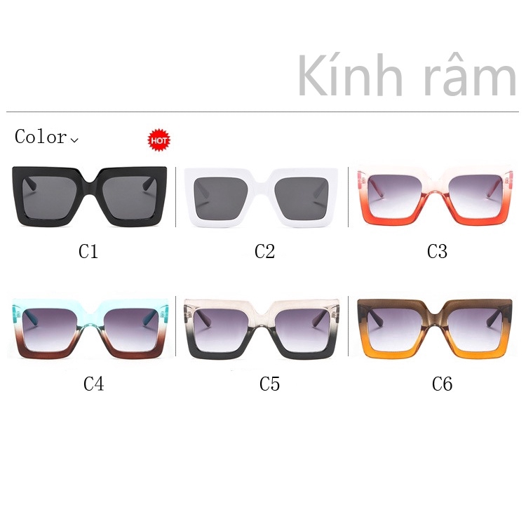 Kính mát hình vuông màu đen thiết kế mới 2019