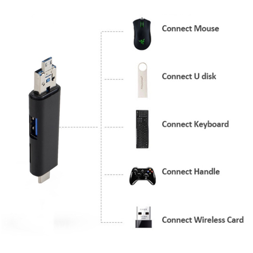 Đầu Đọc Thẻ Nhớ USB C OTG 3 Trong 1 USB 2.0 TF / Mirco SD