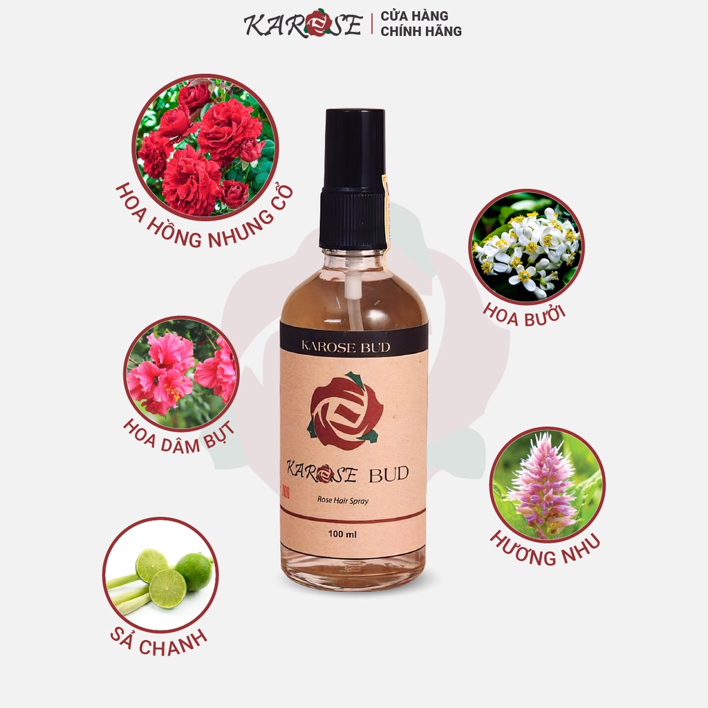 (DATE MỚI NHẤT, 100ml) Xịt Tóc KAROSE BUD Từ Các Loài Hoa Ngăn Rụng Tóc, Sạch Gàu, Nấm Ngứa, Mọc Tóc