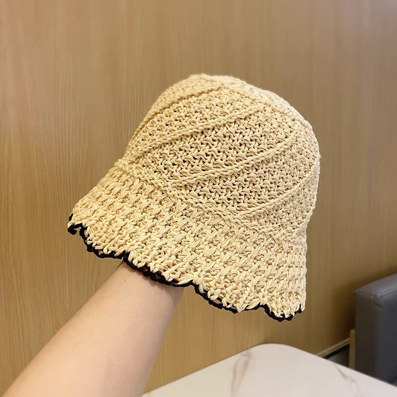Mũ Bucket Sợi Đan Trơn Viền Đen Trắng SV 31