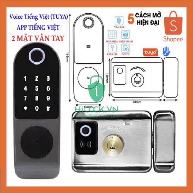 Khóa cửa vân tay thông minh HLO107 cho cửa gỗ, cửa sắt, cửa cổng. mở khóa vân tay, mã số, thẻ từ..
