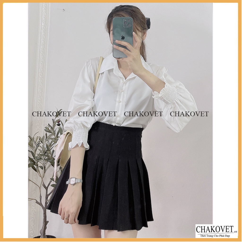 Áo sơ mi nữ dài tay công sở CKA862, áo kiểu nữ màu trắng cúc ngọc tay bo chun style hàn quốc freesize <53kg cực xinh | BigBuy360 - bigbuy360.vn