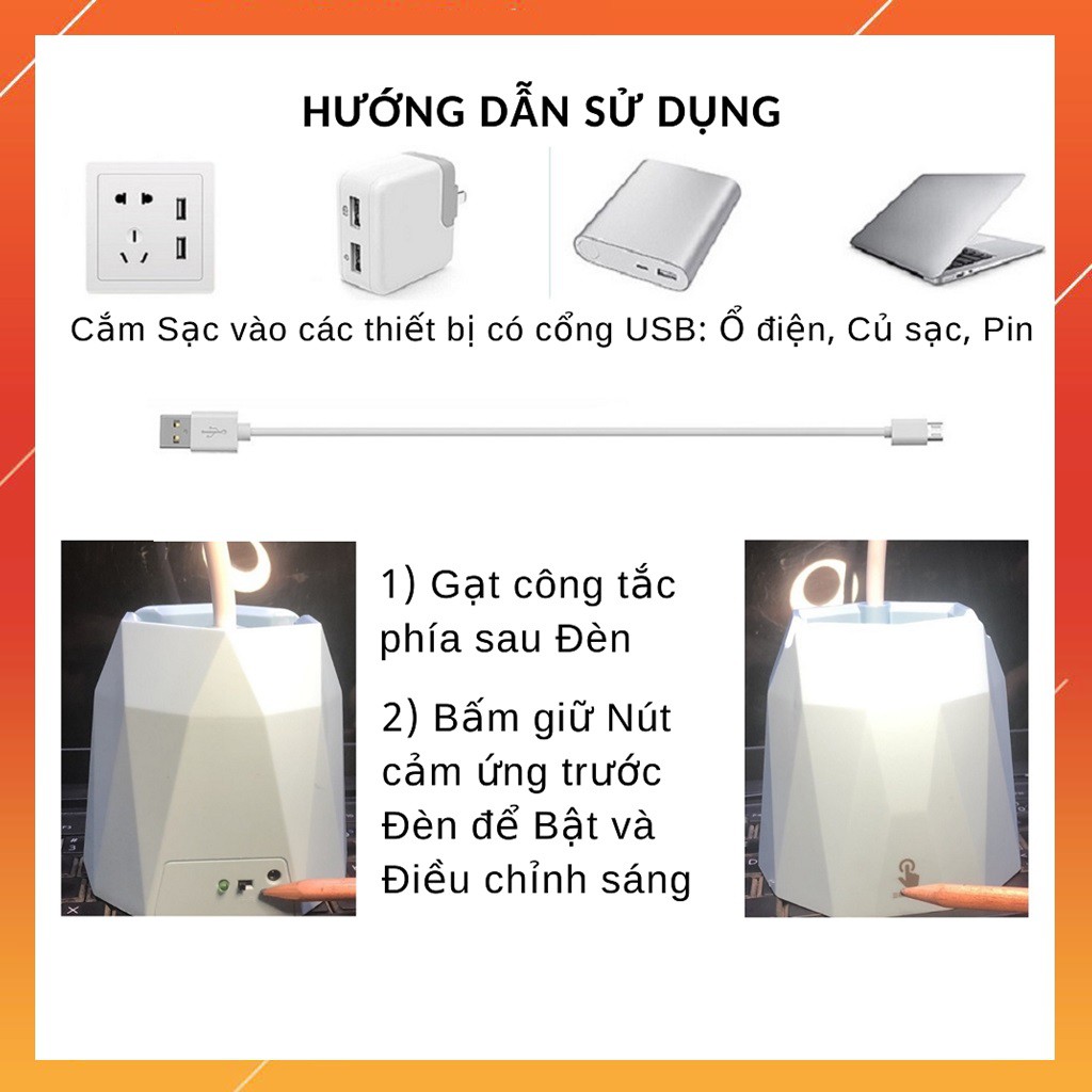 Đèn bàn học sạc tích điện đa năng chống cận cho trẻ học sinh, 3 chế độ sáng và Đèn led đọc sách, BH 3Tháng