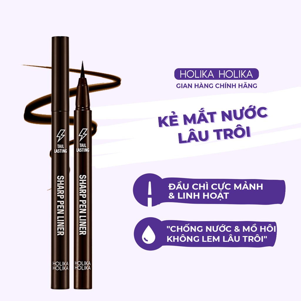 Kẻ mắt nước Hàn Quốc Holika Holika Tail Lasting Sharp Pen Liner đầu siêu mảnh mềm mại bền màu chống thấm nước 0,5g