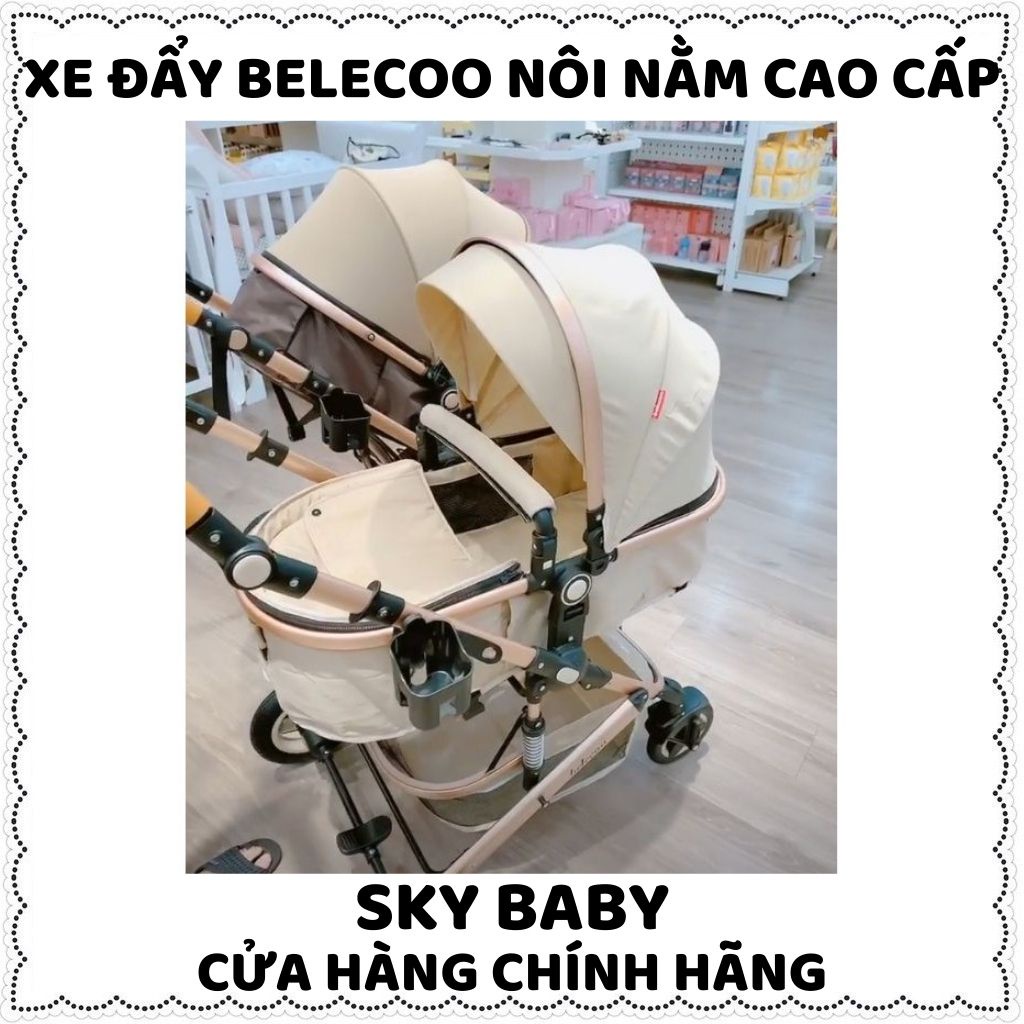 Xe đẩy cho bé Belecoo nôi nằm cao cấp gấp gọn 2 chiều 3 tư thế có mái che