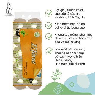  GIẤY VỆ SINH GẤU TRÚC ELENE VIỆT NAM Than Tre Cao Cấp - 10 cuộn bịch Có Lõi - 3 LỚP DÀY MỊN TỰ NHIÊN KHÔNG TẨY TRẮNG 