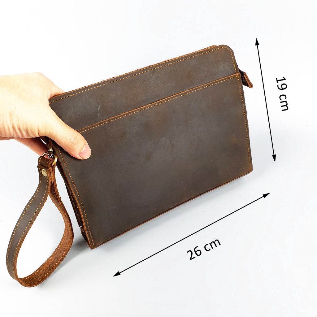 Clutch nam da bò thật; Túi cầm tay nam da sáp CL145LEA  - 100% da bò thật, BH 3 năm
