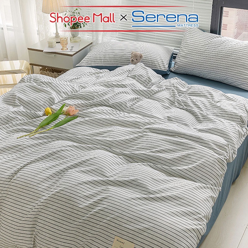 Bộ Drap Giường 5 Món Cotton Tici SERENA Chính Hãng Set Vỏ Chăn Ga Grap Gối Nệm Đệm Trần Bông Trải Phủ Giường Cao Cấp