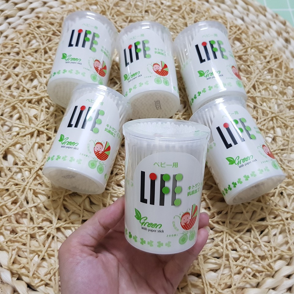 Hộp 200 Que Tăm Bông Nhật An Toàn Cho Trẻ Em Life Green Dùng Để Vệ Sinh Tai, Mũi, Mắt - 8938505974088