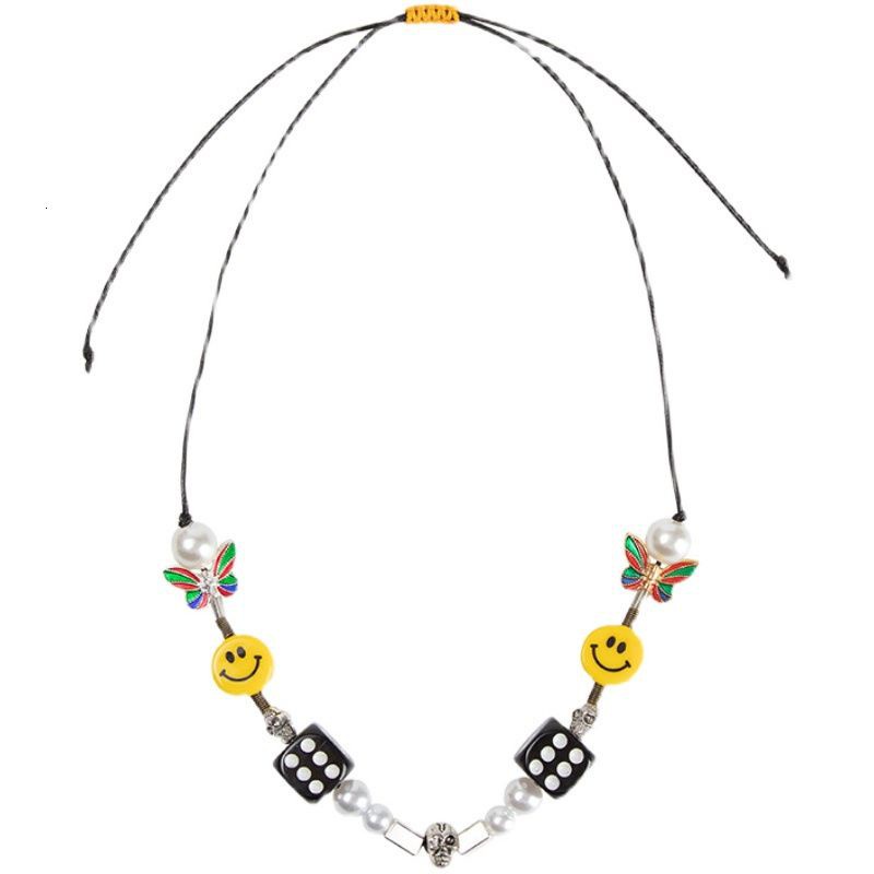 Dây chuyền mặt đầu lâu phối bướm và xúc xắc gốm sứ phong cách hiphop thời trang dành cho nữ