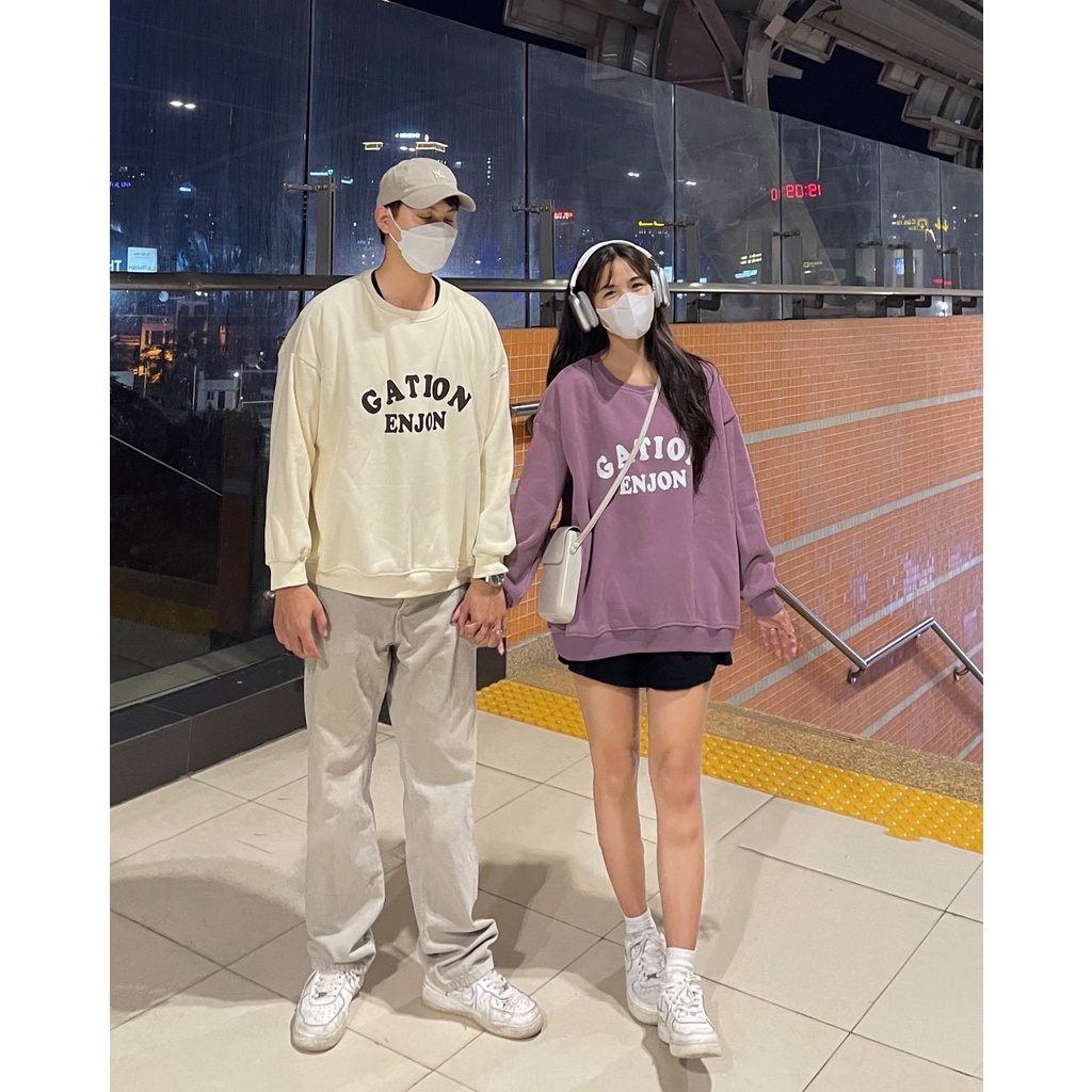 Áo Sweater Enjon Cực Xinh Áo Sweater Tay Bồng Chất Nỉ Ngoại Dày Dặn Form Rộng Freesize Unisex Ảnh Thật