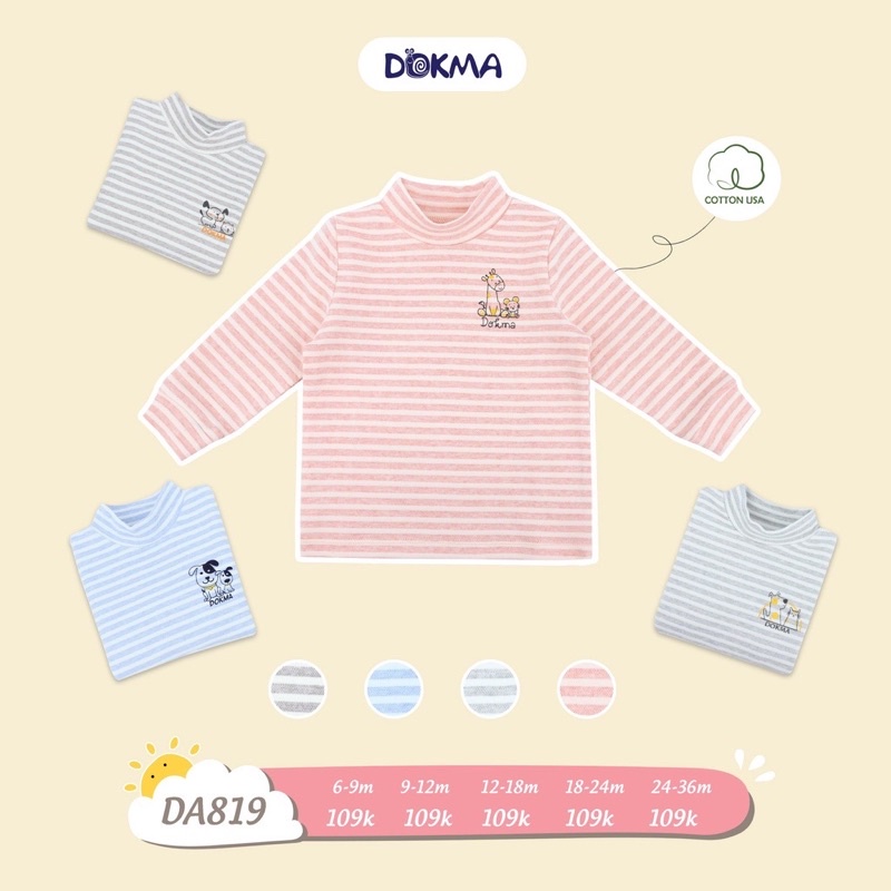 Áo Dokma cổ 3 phân dài tay phối kẻ vải cotton dày vừa