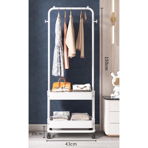 Giá Treo Quần Áo 2 Tầng Có Bánh Xe, Kệ Treo Quần Áo Dùng Cho Phòng Ngủ, Phòng Khách, Livetream, Spa