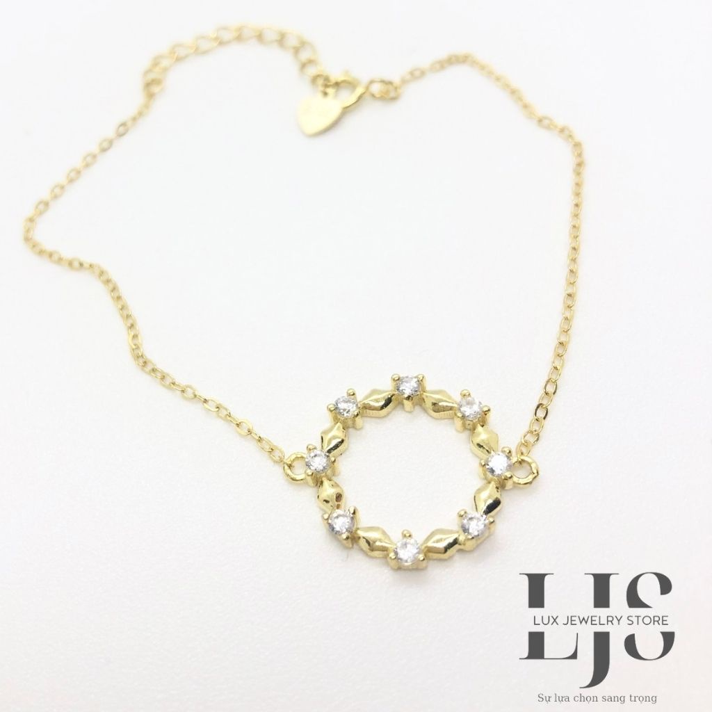 Vòng tay bạc mạ vàng 14k Lux Jewelry, lắc tay mặt tròn đính đá – LUXJ914