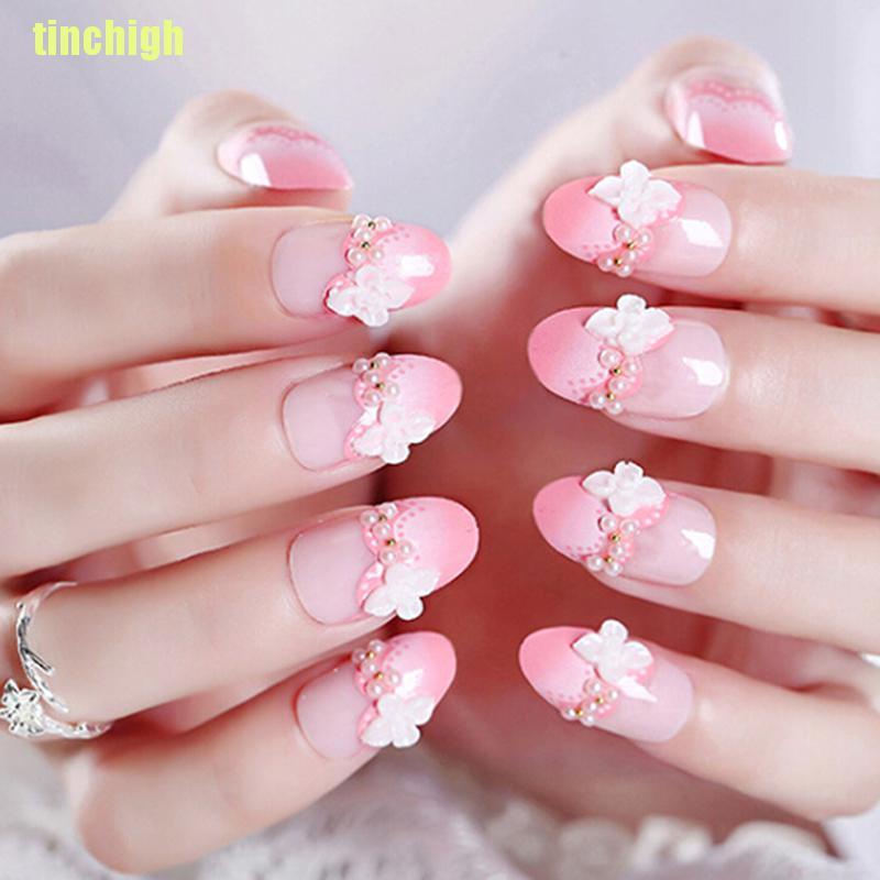 (Hàng Mới Về) Bộ 24 Móng Tay Giả 3D Màu Hồng Xinh Xắn