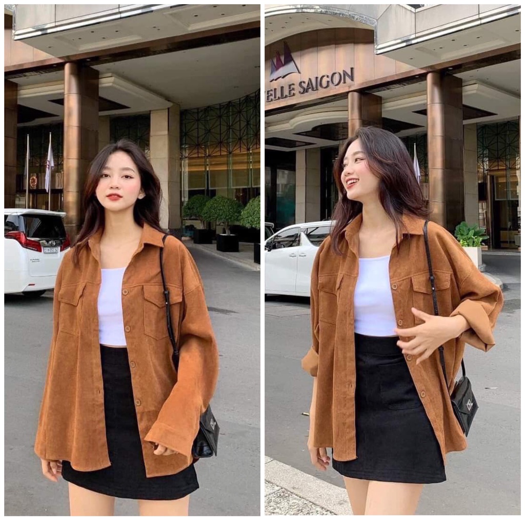 Set áo khoác sơ mi form rộng kèm áo 2 dây mix chân váy ngắn phong cách thời trang AD124 | BigBuy360 - bigbuy360.vn