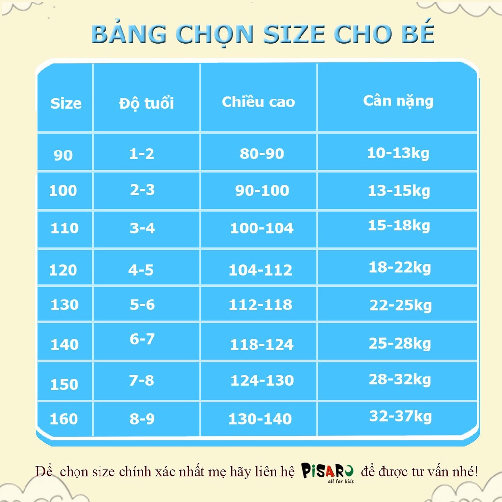 Váy babydoll sát nách PISARO KIDS cho bé vải cotton mềm mịn, váy đầm bé gái dễ thương