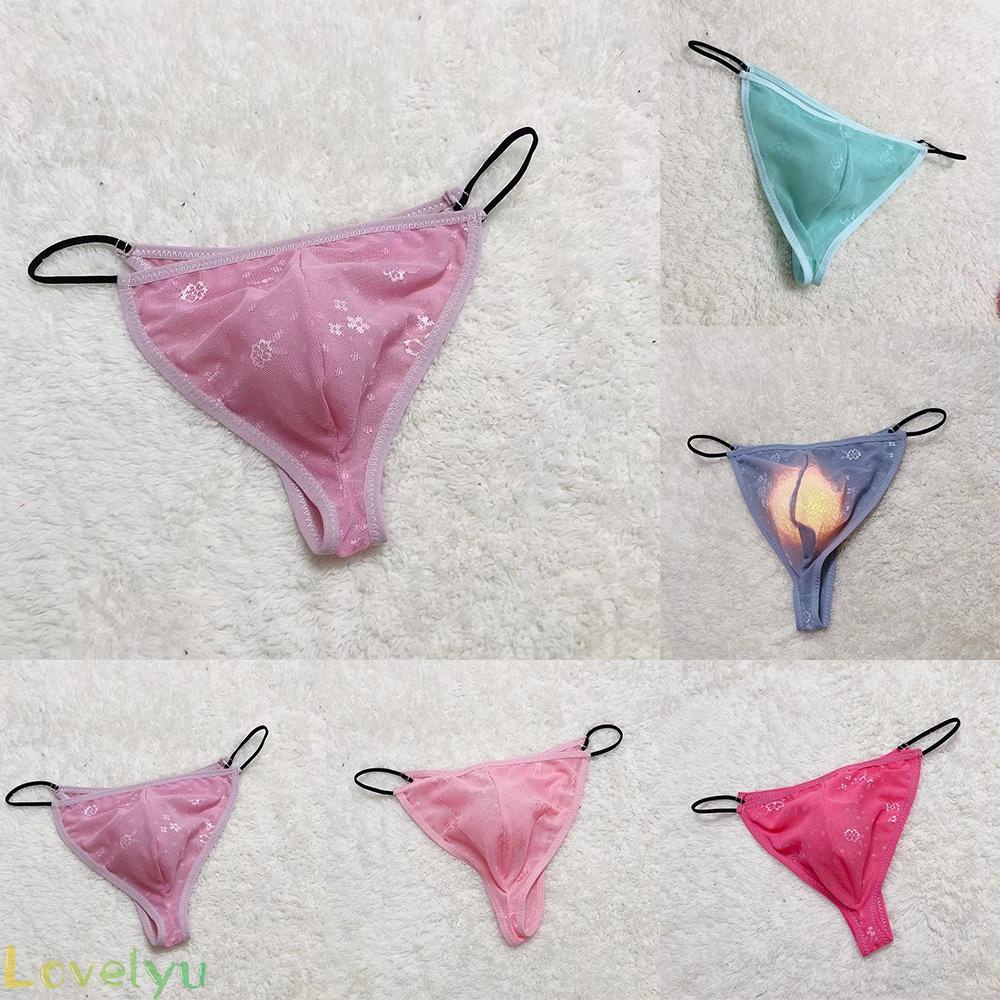 【LOVELYU】Lace Lingerie Mens Sissy Thong G-String Bulge Pouch Panties Bikini Briefs Thin【Good Quality】