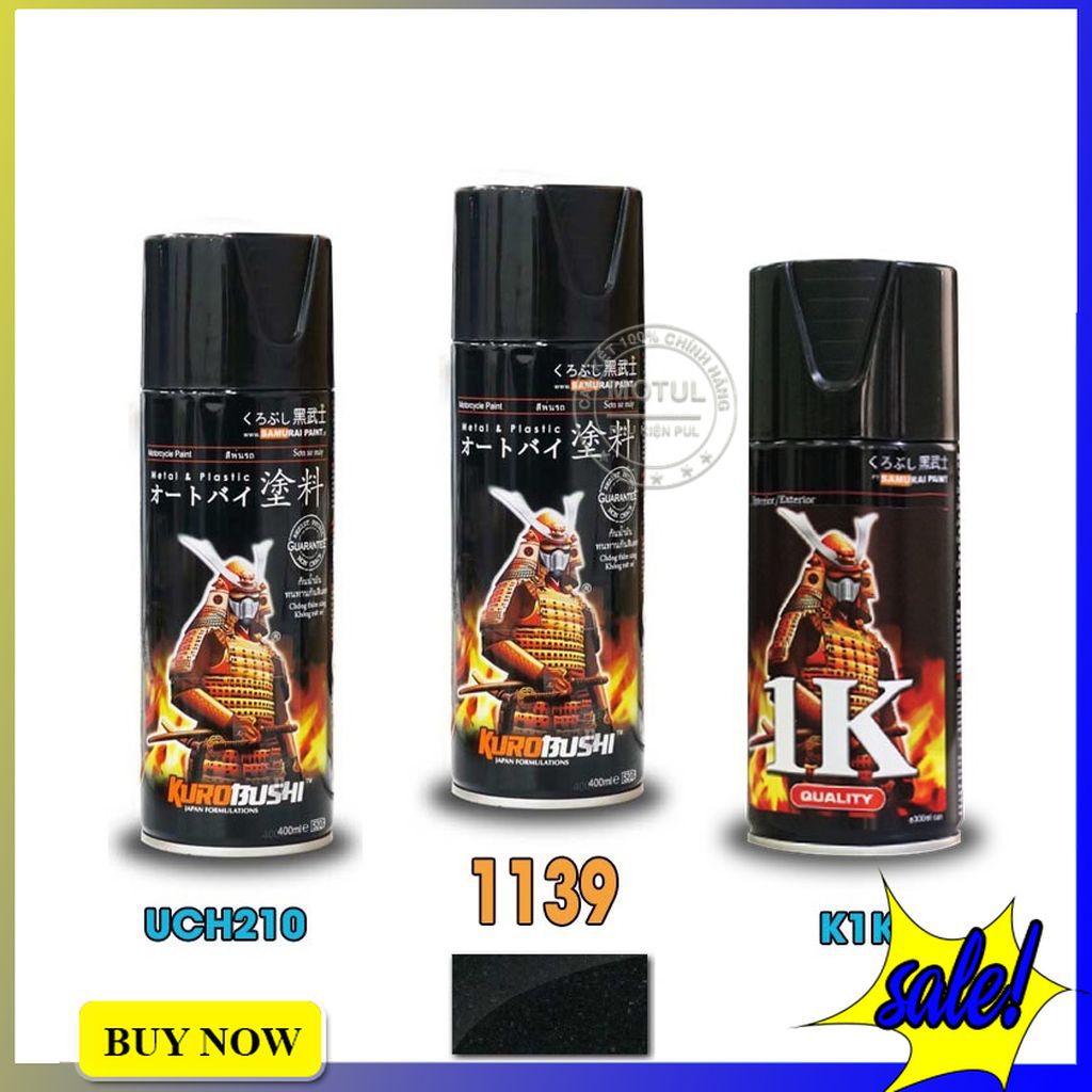 Combo 3 sơn Samurai màu đen ánh kim (gồm 81/1139 - UCH210 - K1K - Giấy nhám P800)