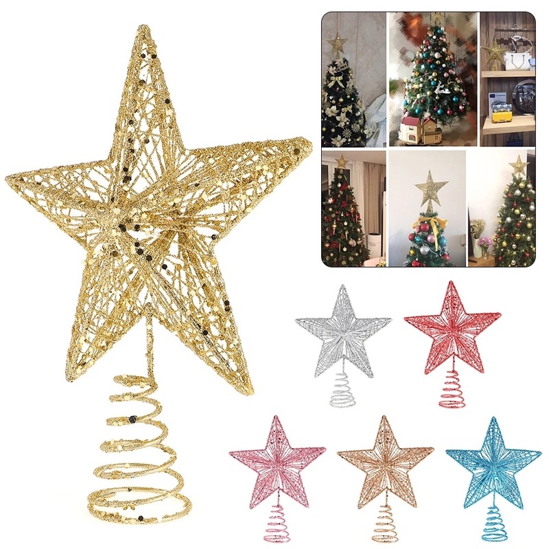 Ngôi sao năm cánh đính kim tuyến nhiều màu tùy chọn dùng treo trang trí cây thông Noel trong nhà vào dịp lễ Giáng Sinh